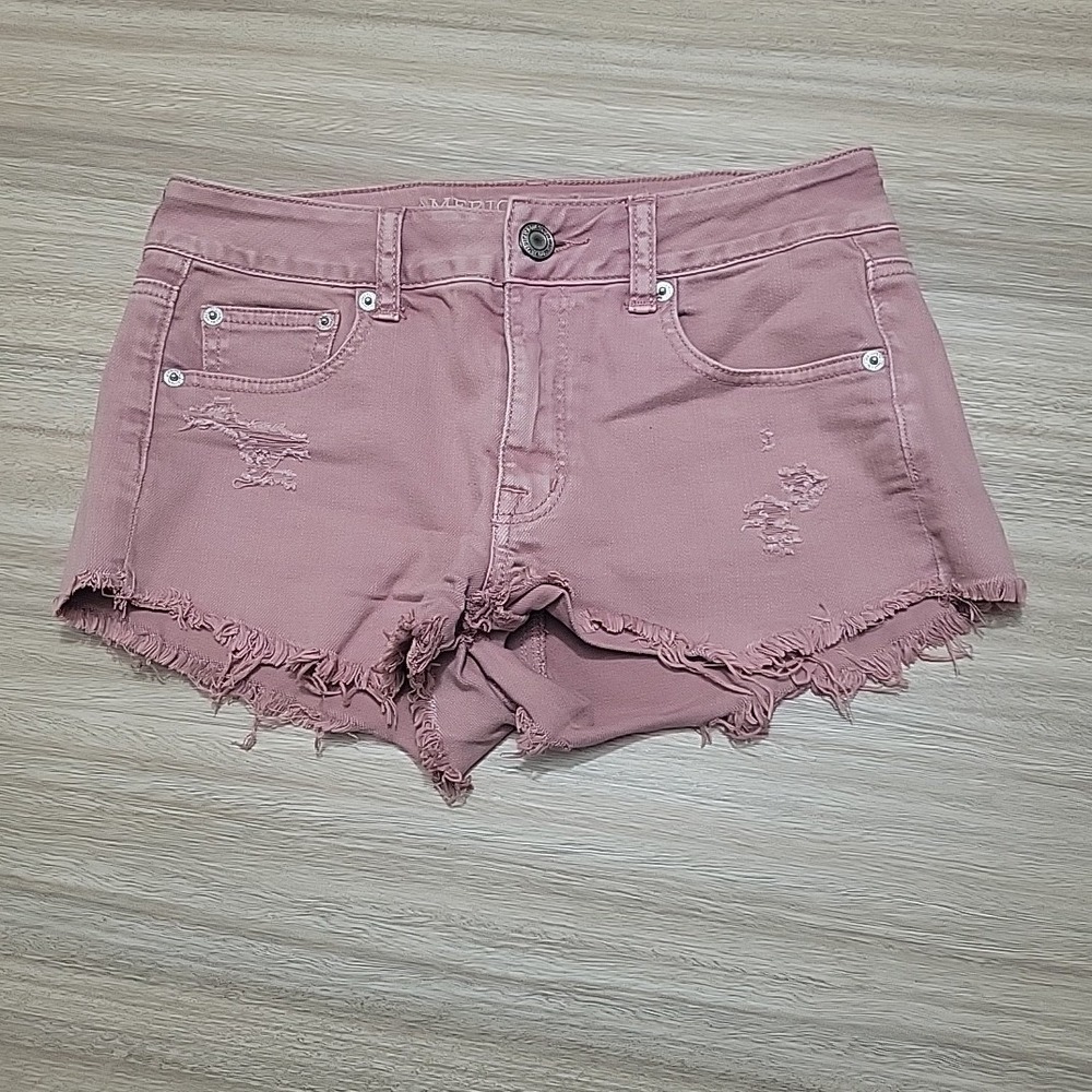 American Eagle Outfitters Pink Distressed Cut Off Denim Shorts Womens Size 2